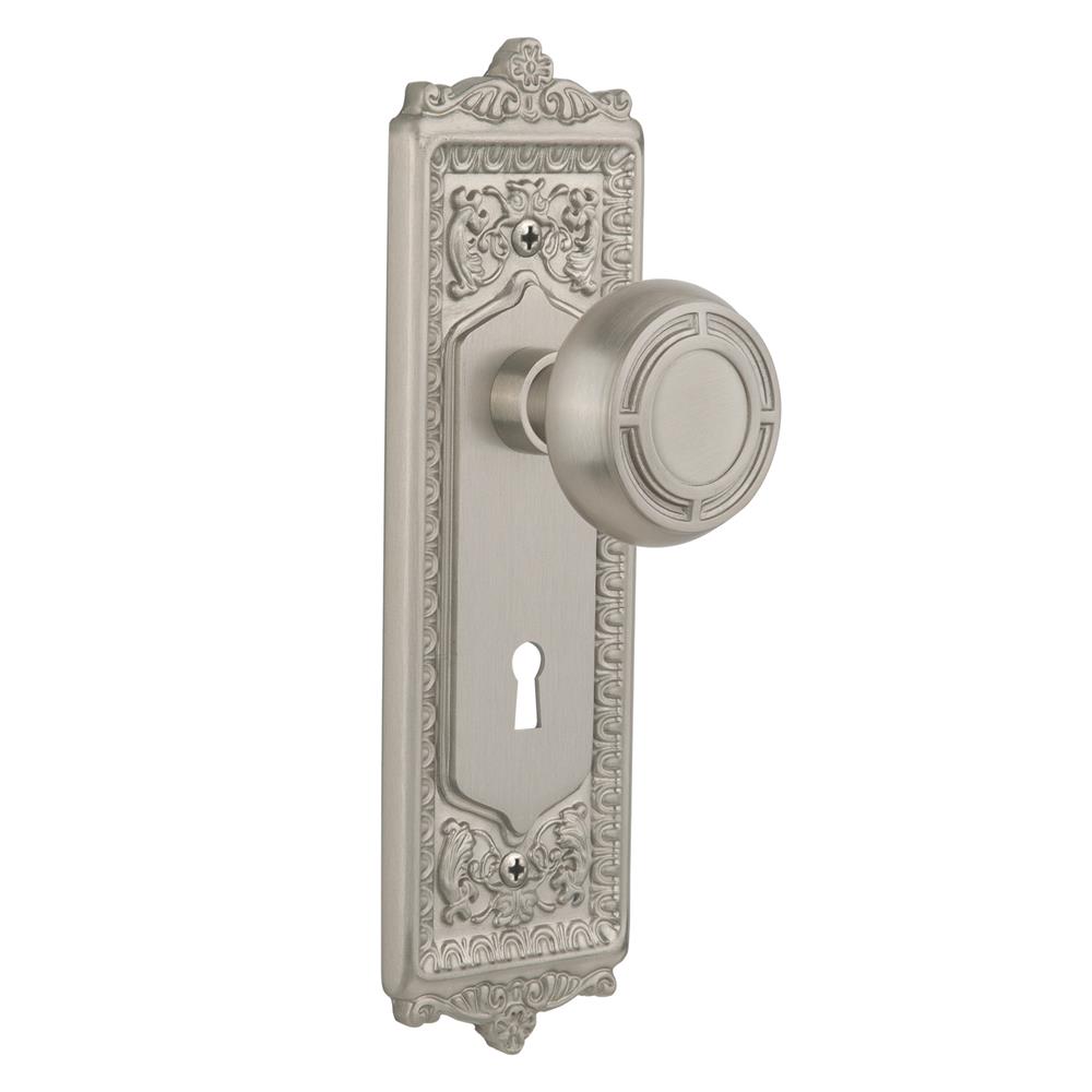 Nostalgic Warehouse EADMIS Double Dummy Knob Egg and Dart Plate with Mission Knob and Keyhole in Satin Nickel
